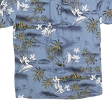 Mens Blue Hawaiian Style Cotton Blend Shirt S Tropical Palm Print Casual Summer