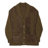 Mens Brown Wool Blend Button Jacket L Knit Panelled Plain Long Sleeve Casual