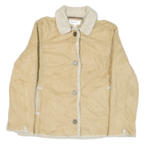 JONES NEW YORK Womens Beige Leather Button Jacket M Shearling Trim Winter