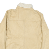 JONES NEW YORK Womens Beige Leather Button Jacket M Shearling Trim Winter