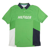 TOMMY HILFIGER Mens Green & Navy Short Sleeve Colourblock 2XL Polo Shirt Cotton