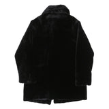 QUEENSWAY Womens Black Fur Effect Button Jacket L Polyester Blend Plush Soft