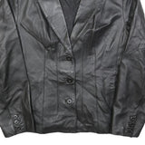 EAST5TH Womens Black Leather Button Jacket L Smooth Classic