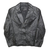 EAST5TH Womens Black Leather Button Jacket L Smooth Classic