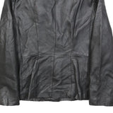 EAST5TH Womens Black Leather Button Jacket L Smooth Classic