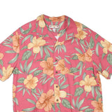 CARIBBEAN JOE Mens Pink & Orange Floral Shirt L Rayon Hawaiian Summer Holiday