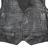 Mens Black Faux Leather Patchwork Waistcoat Jacket XL Button Closure Vest
