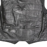 Mens Black Faux Leather Patchwork Waistcoat Jacket XL Button Closure Vest