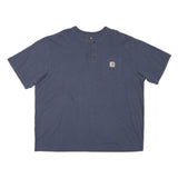 CARHARTT Mens Blue Henley T-Shirt 2XL Short Sleeve Crew Neck Cotton Blend Pocket