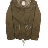 ZARA Womens Olive Green Jacket XS Polyester Blend Hooded Zip Casual Outerwear