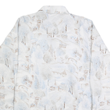 BAYMARKET Mens White & Light Blue Abstract Print Faux Silk Shirt L Relaxed Fit