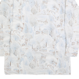 BAYMARKET Mens White & Light Blue Abstract Print Faux Silk Shirt L Relaxed Fit