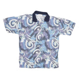 CARLETTI Mens Blue & Grey Swirl Print Short Sleeve Polo Shirt XL Cotton Blend