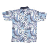 CARLETTI Mens Blue & Grey Swirl Print Short Sleeve Polo Shirt XL Cotton Blend