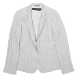 ZARA Womens Grey Button Jacket UK 6 Woven Classic Blazer Lightweight Formal