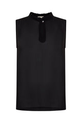 Black Ruffle Neck Keyhole Blouse