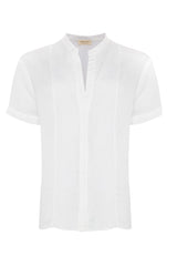 White French Chiffon Split-Neck Short Sleeve Top