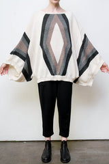 baez alpaca intarsia knit tunic - cream w/sand + grey