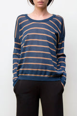 Nini Hand-Loomed Pima Cotton Striped Pullover — Blue/Camel