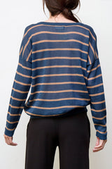 Nini Hand-Loomed Pima Cotton Striped Pullover — Blue/Camel