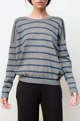 Nini Hand-Loomed Pima Cotton Striped Pullover - Grey / Blue