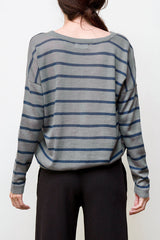 Nini Hand-Loomed Pima Cotton Striped Pullover - Grey / Blue