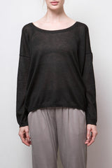 Kory Cash-Llama-Silk Sheer Pullover — Black