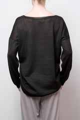 Kory Cash-Llama-Silk Sheer Pullover — Black
