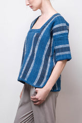 Zoe Hand-Woven Organic Cotton Top - Indigo