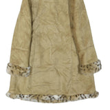 Womens Beige Leather Button Jacket L Faux Fur Collar Cuff Hem Trimmed