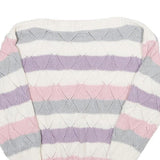 Womens Cream Pink & Purple Striped Patterned Jumper Boat Neck Chunky Knit S