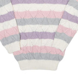 Womens Cream Pink & Purple Striped Patterned Jumper Boat Neck Chunky Knit S