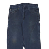 CARHARTT Mens Cotton Blend Blue Regular Straight Trousers W38 L30 Workwear Zip