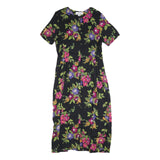 NORTON MCNAUGHTON Womens Black Floral Day Cotton Blend Dress L Button Front