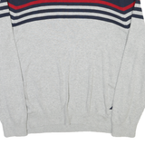 NAUTICA Mens Navy & Grey Striped Plain Crew Neck Basic Knit Jumper L Cotton