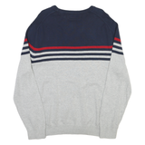 NAUTICA Mens Navy & Grey Striped Plain Crew Neck Basic Knit Jumper L Cotton