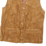 Mens Beige Brown Leather Button Jacket S Suede Vest Casual Retro Style