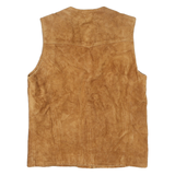 Mens Beige Brown Leather Button Jacket S Suede Vest Casual Retro Style
