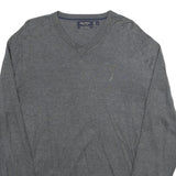 NAUTICA Mens Grey Plain Cotton Blend Jumper V-Neck Basic Knit L Casual Knitwear
