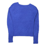 LAUREN RALPH LAUREN Womens Blue Chunky Knit Crew Neck Jumper L Button Detail