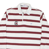 NAUTICAL Mens White & Burgundy Striped Long Sleeve Polo Shirt L Cotton Blend