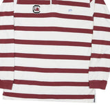 NAUTICAL Mens White & Burgundy Striped Long Sleeve Polo Shirt L Cotton Blend