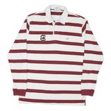 NAUTICAL Mens White & Burgundy Striped Long Sleeve Polo Shirt L Cotton Blend