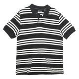 CHAPS Mens Black & White Striped Short Sleeve Polo Shirt L Cotton Casual Summer