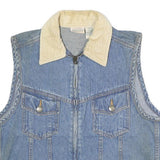 ST JOHN'S BAY Womens Blue Denim Cotton Zip Jacket Vest S Corduroy Collar