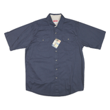 WRANGLER Mens Blue Short Sleeve Cotton Blend Shirt L Button Pocket Casual
