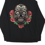 SEASHORE Womens Black Hoodie L Skull Graphic Cotton Blend Pullover
