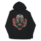SEASHORE Womens Black Hoodie L Skull Graphic Cotton Blend Pullover