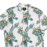 Mens White Green Yellow Floral Cotton Blend Shirt XL Tropical Pattern Casual