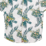 Mens White Green Yellow Floral Cotton Blend Shirt XL Tropical Pattern Casual